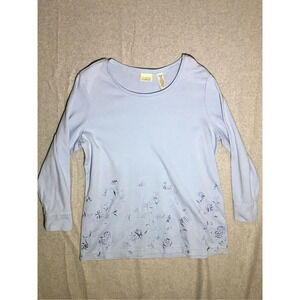 Womens Classic Elements Sweater Size XL Blue Embroidered Flowers Cottage Core